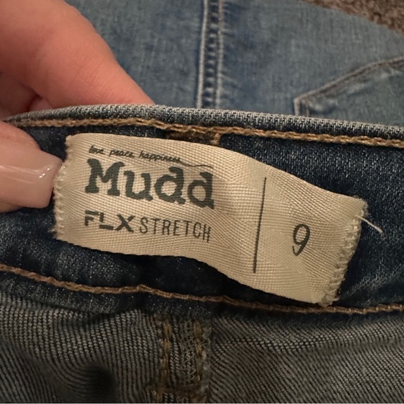 Mudd Button-Front Distressed Denim Skirt Raw Hem Blue Jean Stretch Size 9 Womens - Picture 5 of 7